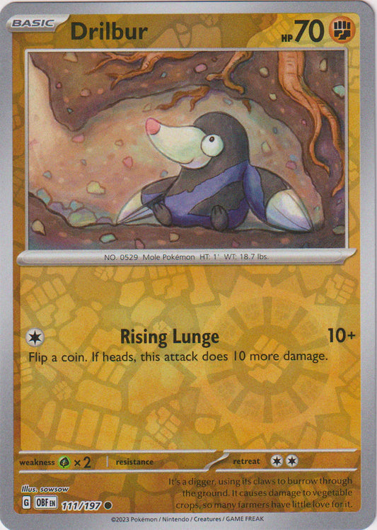 Karta Pokémon - Obsidian Flames - 111/197 - Drilbur (Reverse Holo)