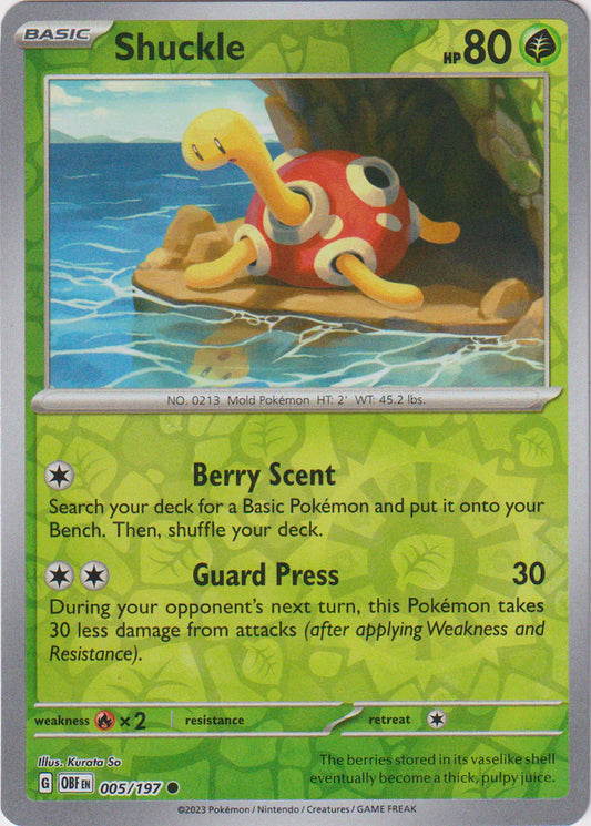 Karta Pokémon - Obsidian Flames - 005/197 - Shuckle (Reverse Holo)