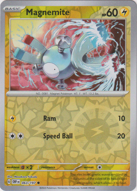 Karta Pokémon - Obsidian Flames - 063/197 - Magnemite (Reverse Holo)