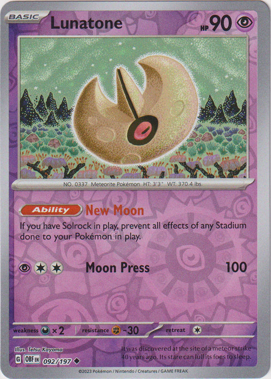 Karta Pokémon - Obsidian Flames - 092/197 - Lunatone (Reverse Holo)