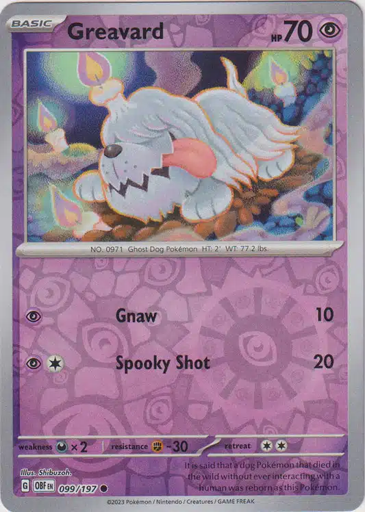 Obsidian Flames - (Reverse Holo) (90) Karta Pokémon - Obsidian Flames - 099/197 - Greavard (Reverse Holo) - obrazek 1