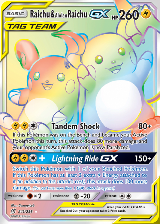 Unified Minds - 241/236 - Raichu & Alolan Raichu GX (Tag Team)