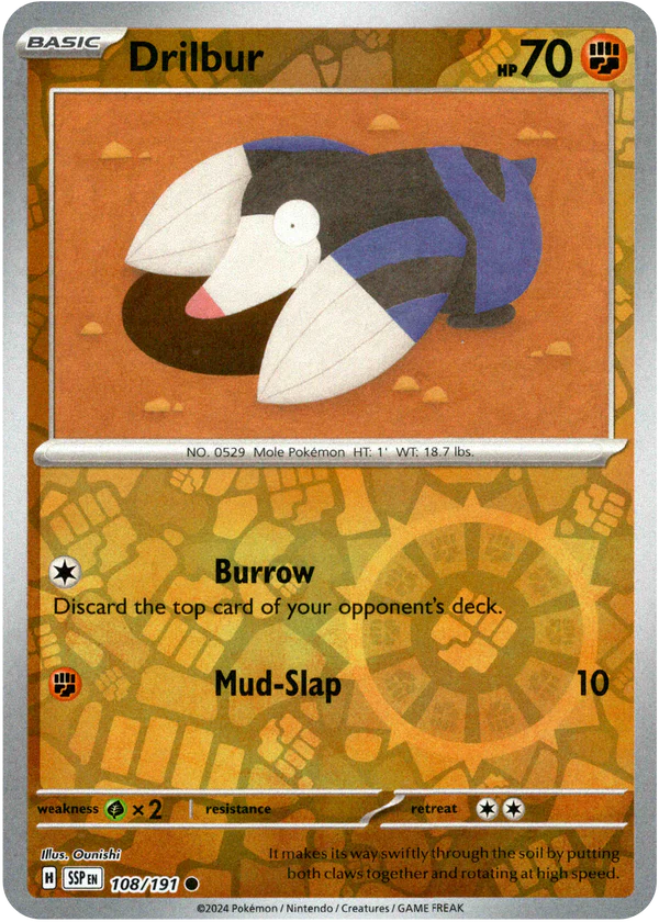 Karta Pokémon - Surging Sparks - 108/191 - Drilbur (Reverse Holo)