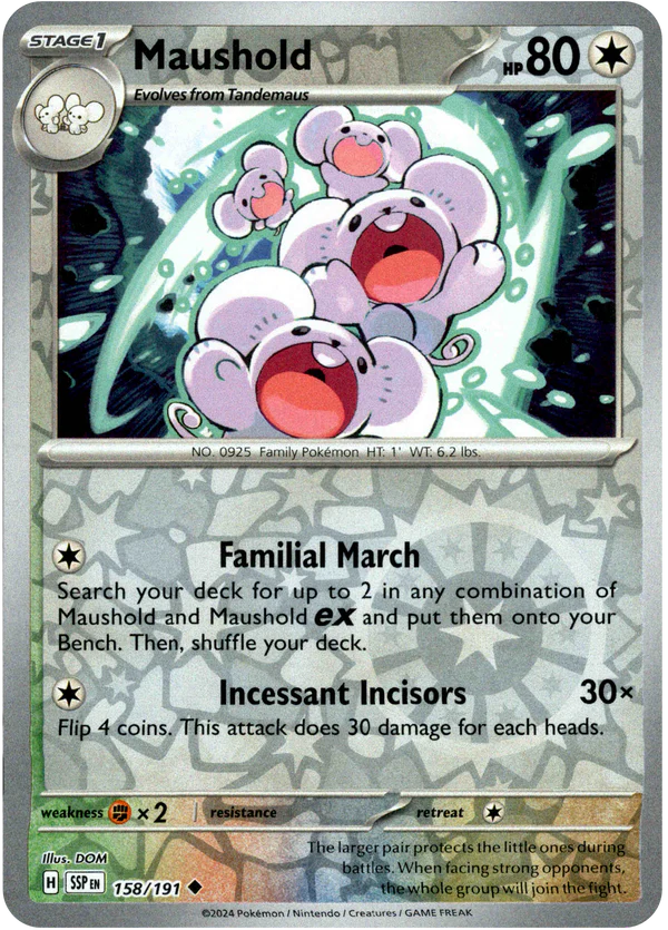 Karta Pokémon - Surging Sparks - 158/191 - Maushold (Reverse Holo)