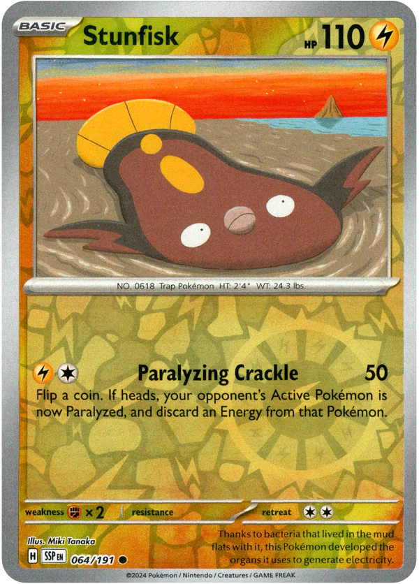 Karta Pokémon - Surging Sparks - 064/191 - Stunfisk (Reverse Holo)