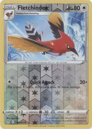 Colorless - Evolving Skies (Reverse Holo) (15) Karta Pokémon - Evolving Skies - 139/203 - Fletchinder (Reverse Holo) - obrazek 1