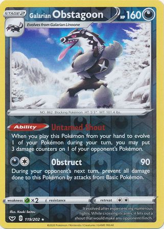 Sword & Shield - 119/202 - Galarian Obstagoon (Reverse Holo)