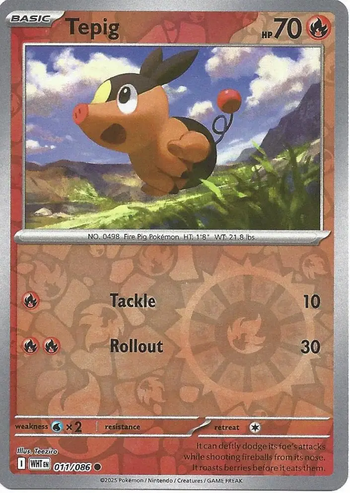 WHT - White Flare - 011/ 086 - Tepig (Reverse Holo)