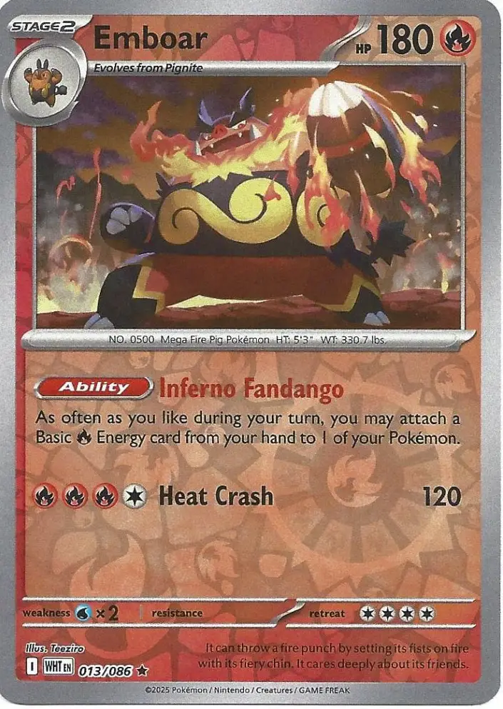 WHT - White Flare - 013/086 - Emboar (Reverse Holo)