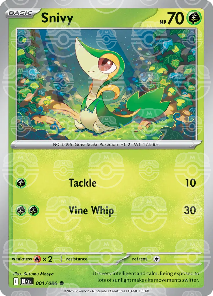 BLK - Black Bolt - 001/086 - Snivy (Master Ball Holo)