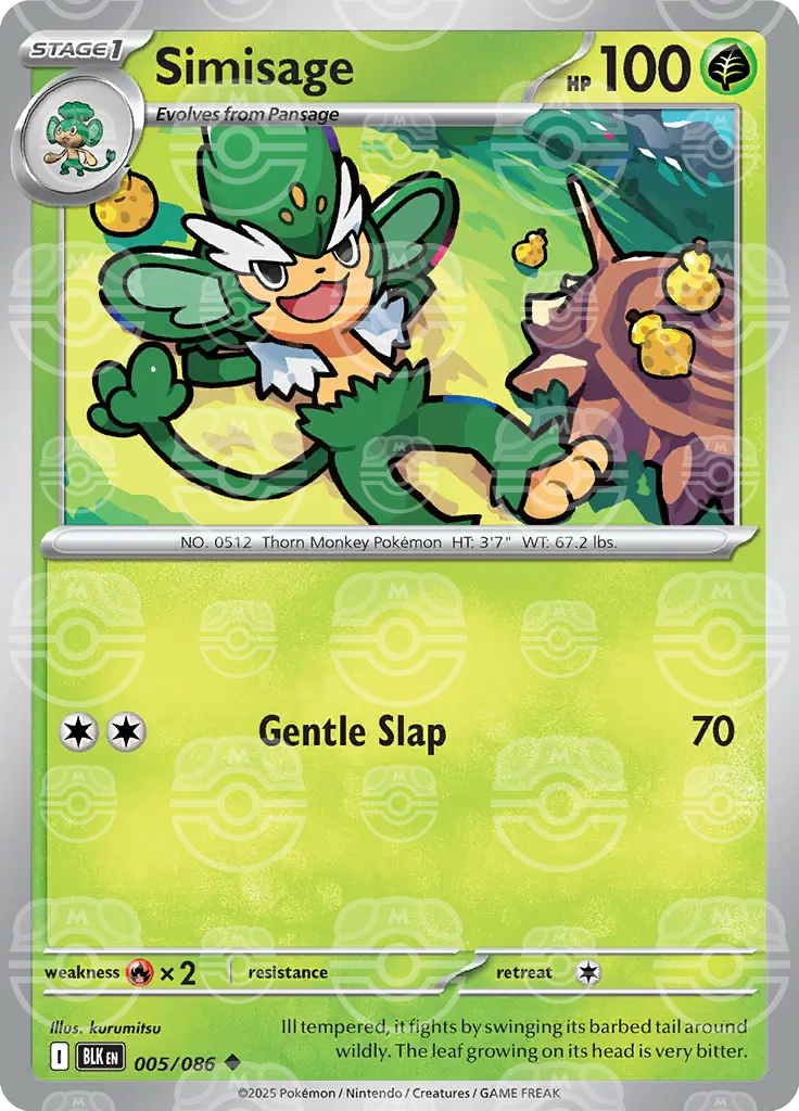 BLK - Black Bolt - 005/086 - Simisage (Master Ball Holo)