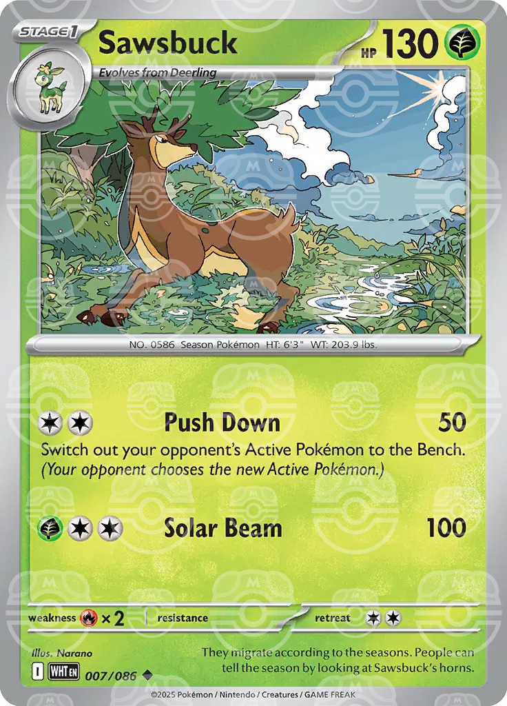 WHT - White Flare - 007/086 - Sawsbuck (Master Ball Holo)