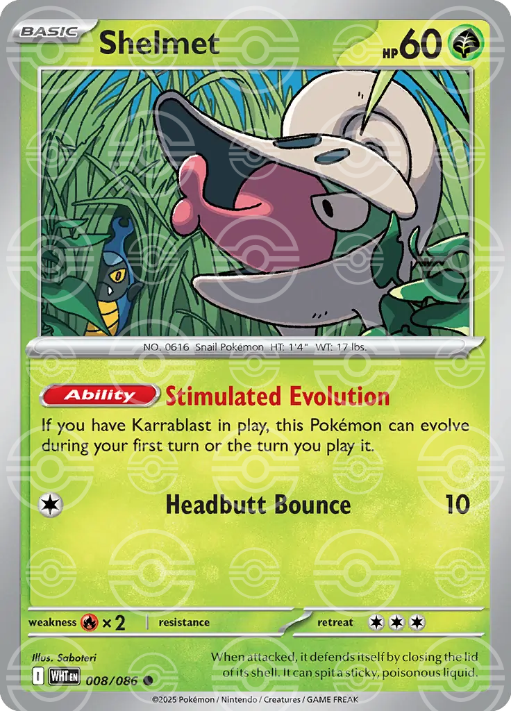 WHT - White Flare - 008/086 - Shelmet (Poké Ball Holo)