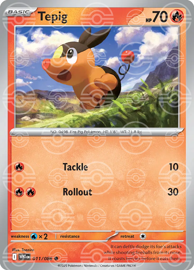 WHT - White Flare - 011/ 086 - Tepig (Poké Ball Holo)