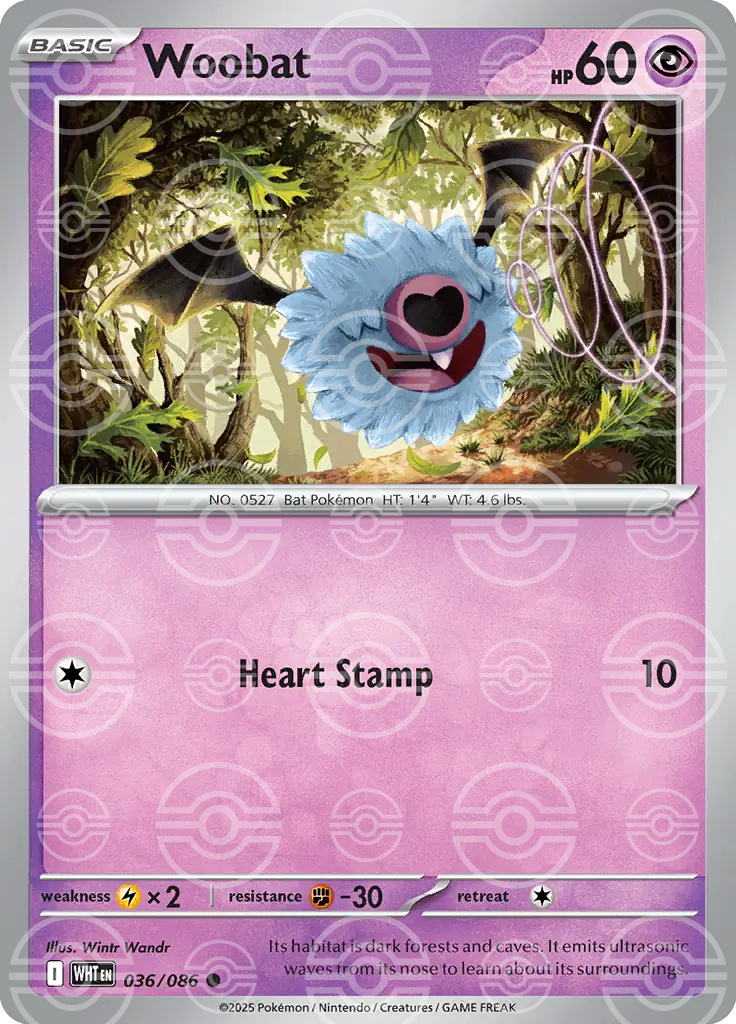 WHT - White Flare - 036/086 - Woobat (Poké Ball Holo)