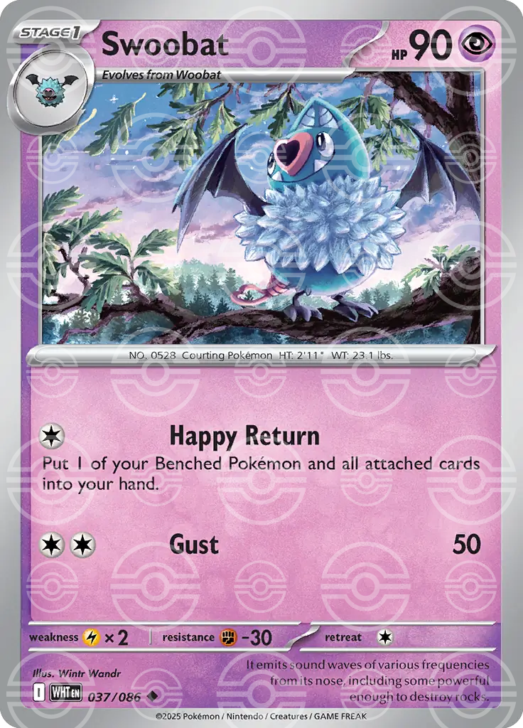 WHT - White Flare - 037/086 - Swoobat (Poké Ball Holo)