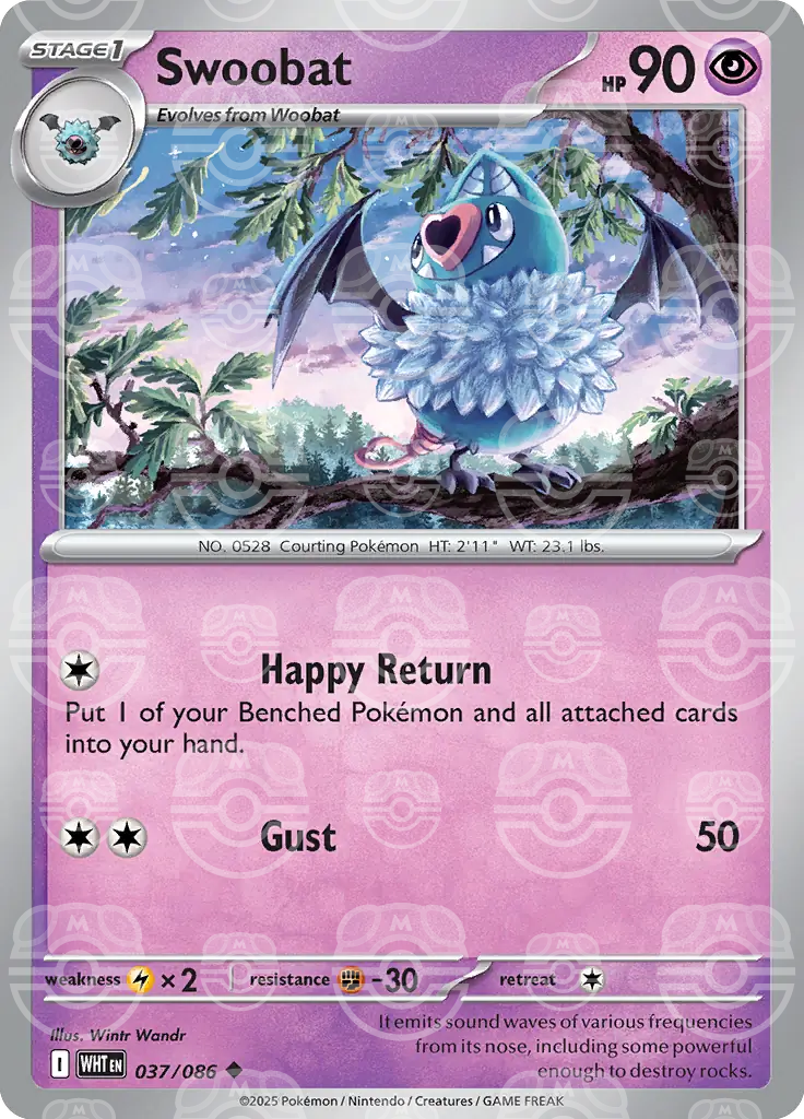 WHT - White Flare - 037/086 - Swoobat (Master Ball Holo)