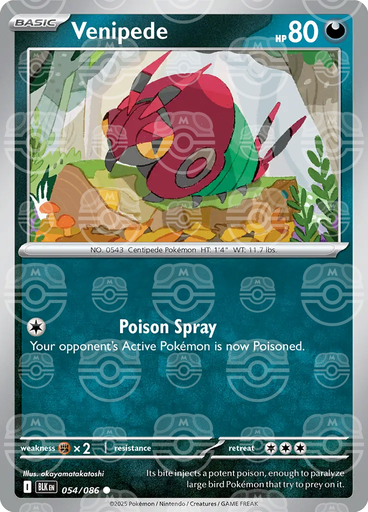 BLK - Black Bolt - 054/086 - Venipede (Master Ball Holo)