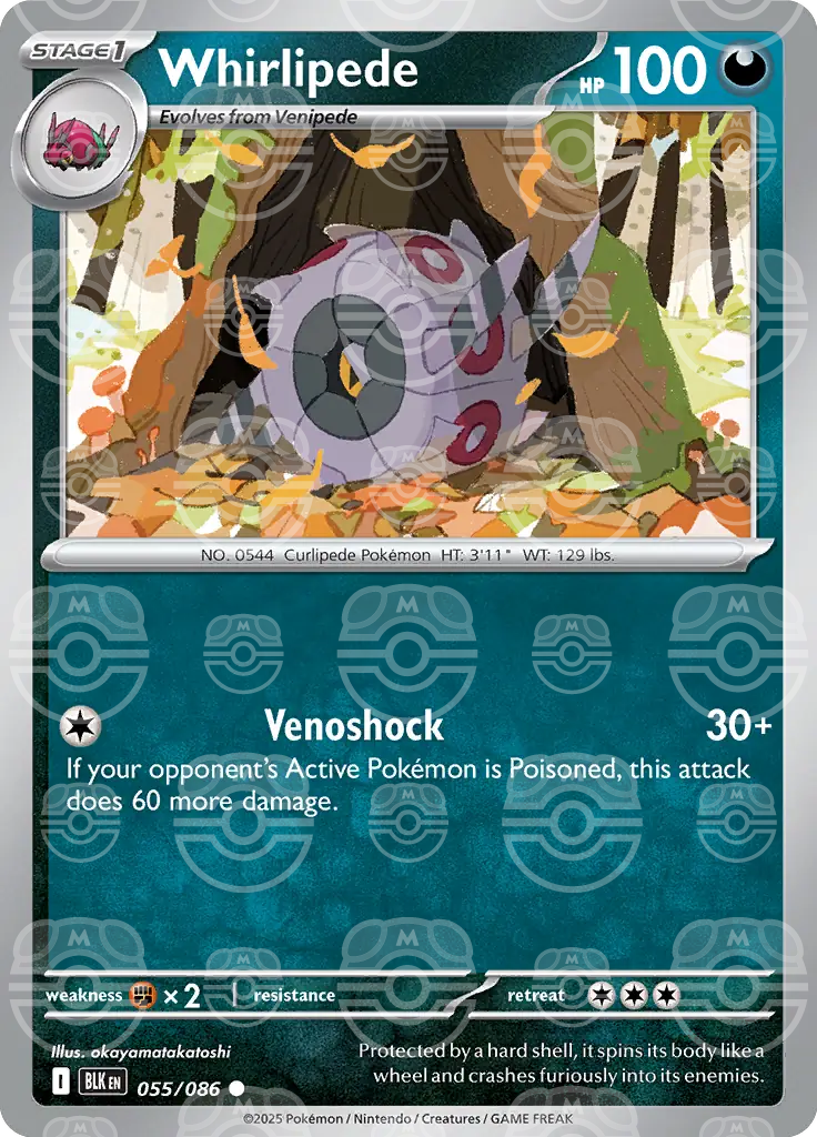 BLK - Black Bolt - 055/086 - Whirlipede (Master Ball Holo)