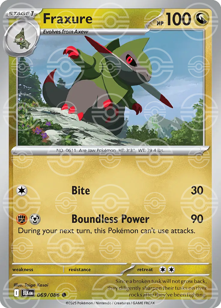 BLK - Black Bolt - 069/086 - Fraxure (Poké Ball Holo)