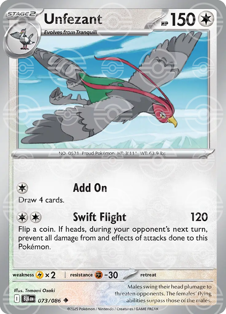 BLK - Black Bolt - 073/086 - Unfezant (Poké Ball Holo)