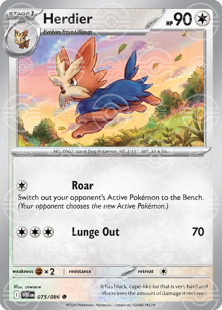 WHT - White Flare - 075/086 - Herdier (Poké Ball Holo)