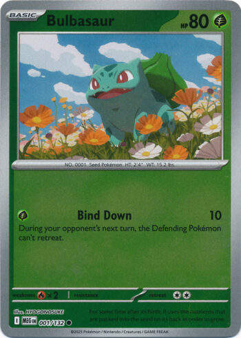 Karta Pokémon – Mega Evolution – 001/132 – Bulbasaur (Reverse Holo)