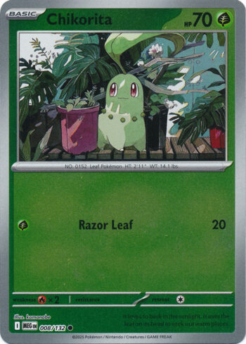 Karta Pokémon – Mega Evolution – 008/132 – Chikorita (Reverse Holo)
