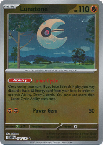Karta Pokémon – Mega Evolution – 074/132 – Lunatone (Reverse Holo)